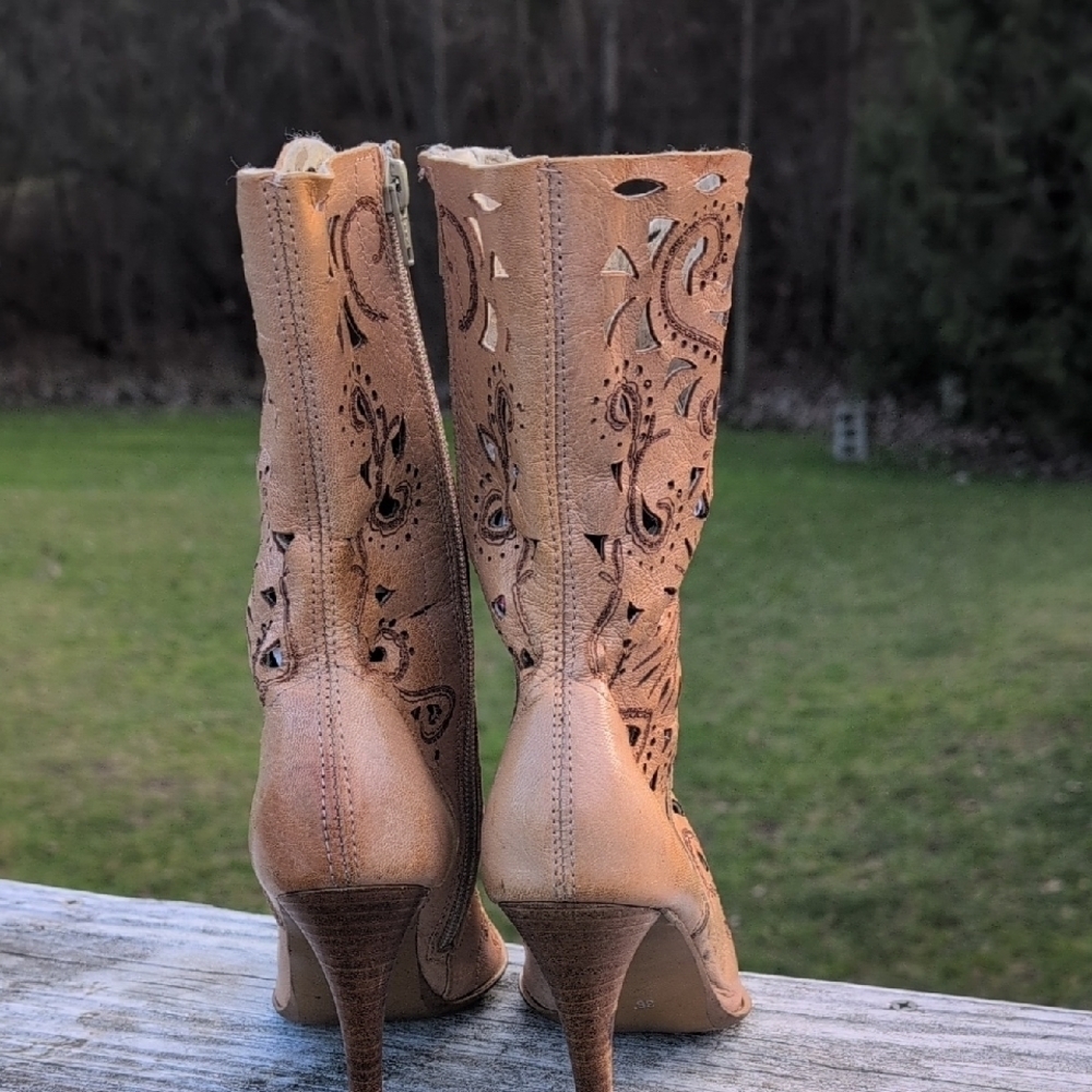 Elegant Tan Leather Heeled Boots From Renzo Formen - Picture 3 of 10